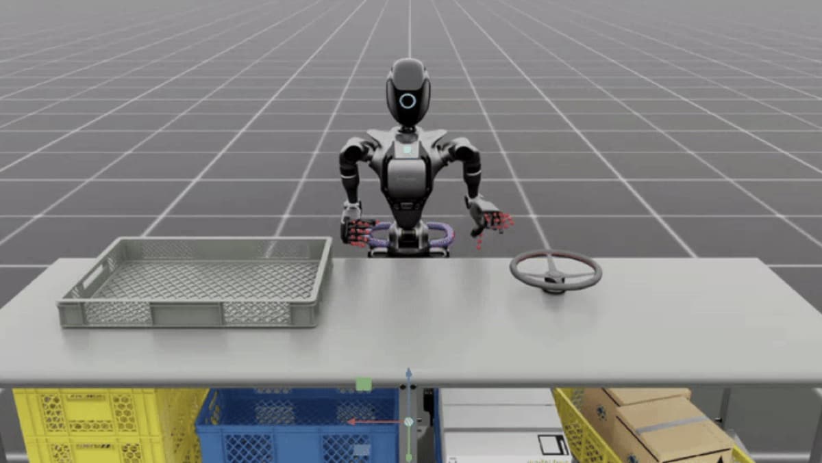 Humanoider Roboter trainiert eine Greifaufgabe in der Simulation